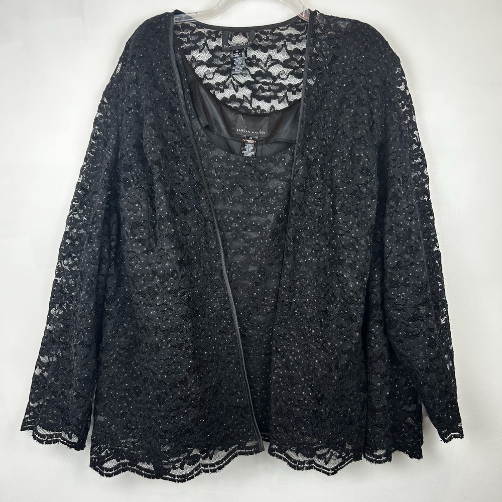 Black Lace Cardigan Set Womens 4X Plus Floral Open Bling Evening Event Cocktail